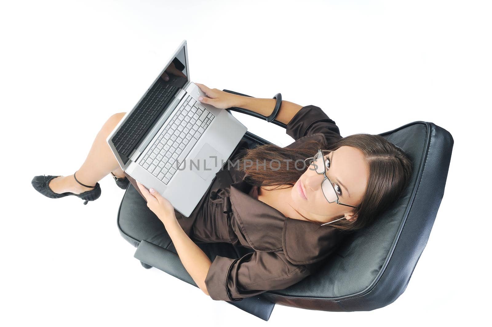 business woman with laptop isolated on white by dotshock