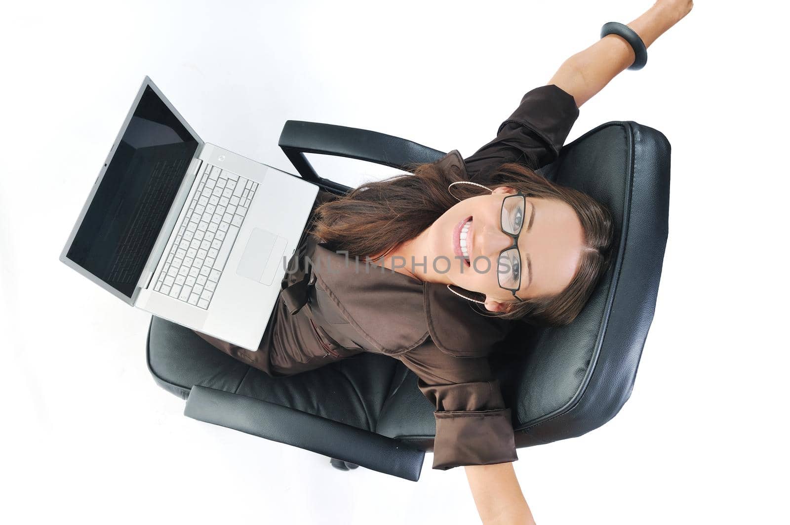 business woman with laptop isolated on white by dotshock