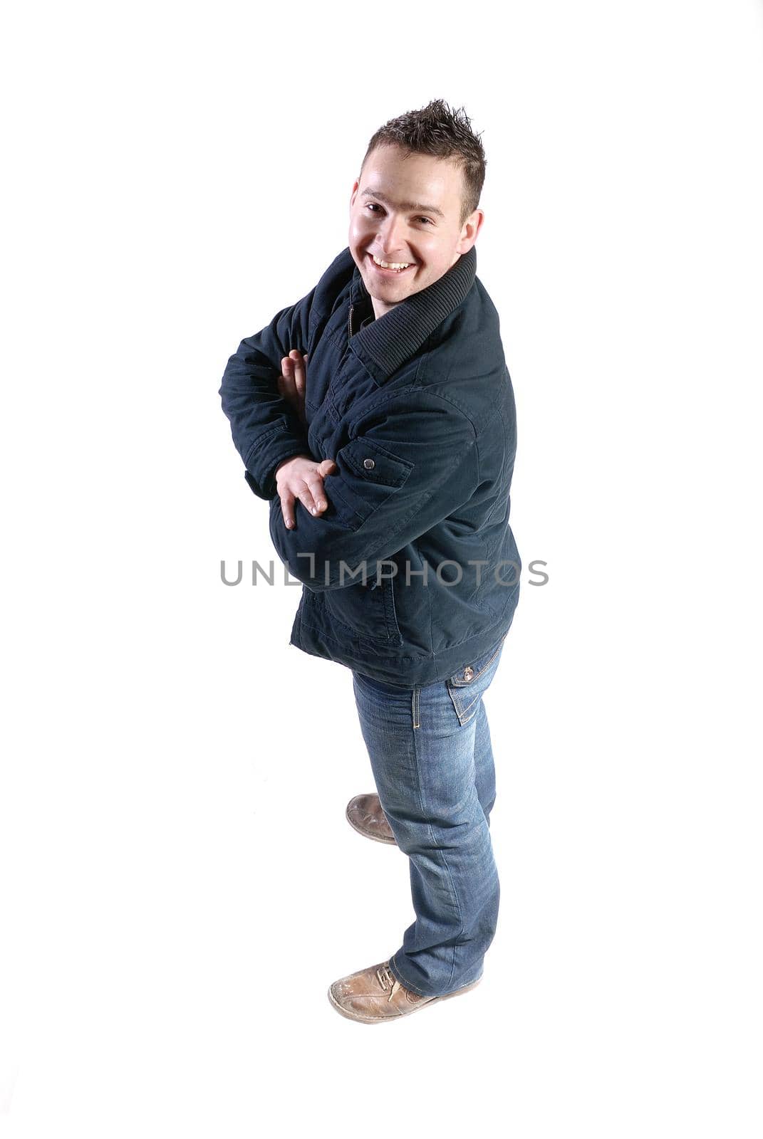 young boy in jacket isolated on white background