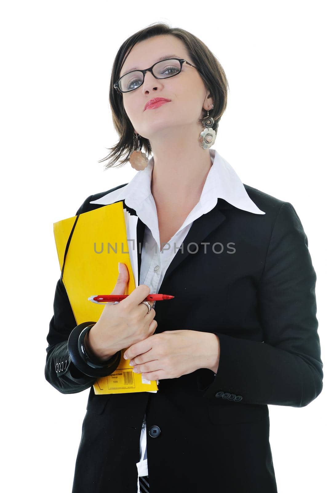 young business woman hold folders papers and documents 