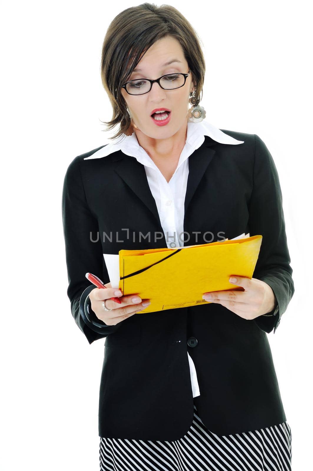 young business woman hold folders papers and documents 