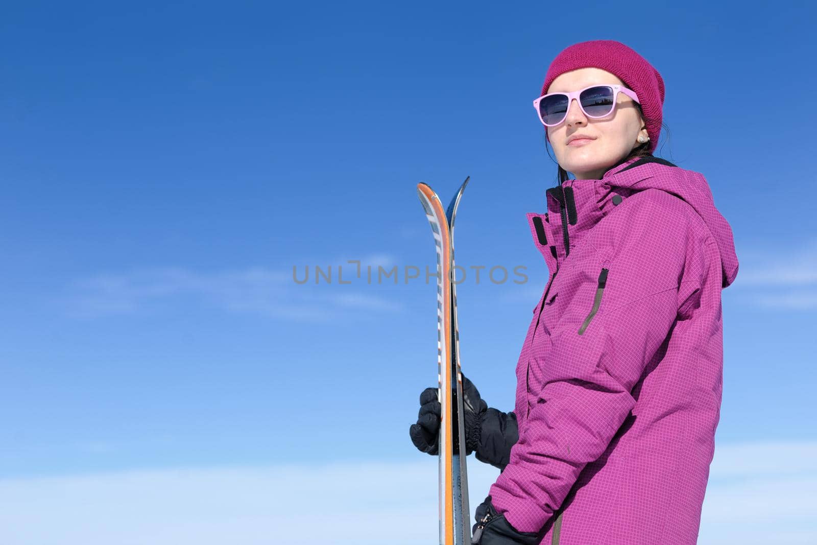 winter woman ski sport fun travel snow