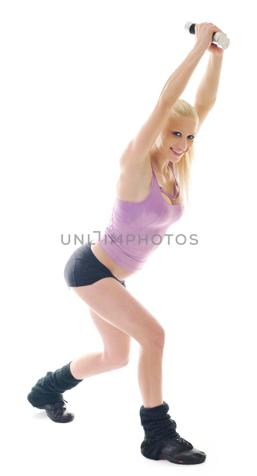 young beautiful woman exercise fitness pose isolated on white in studio