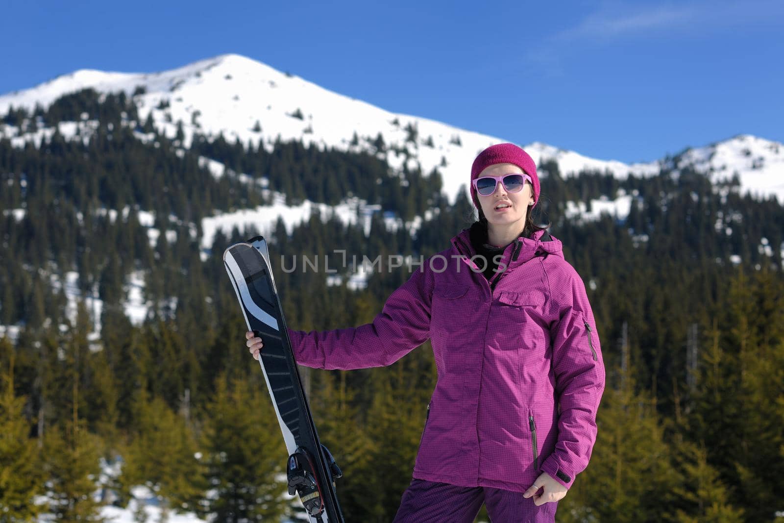 winter woman ski sport fun travel snow