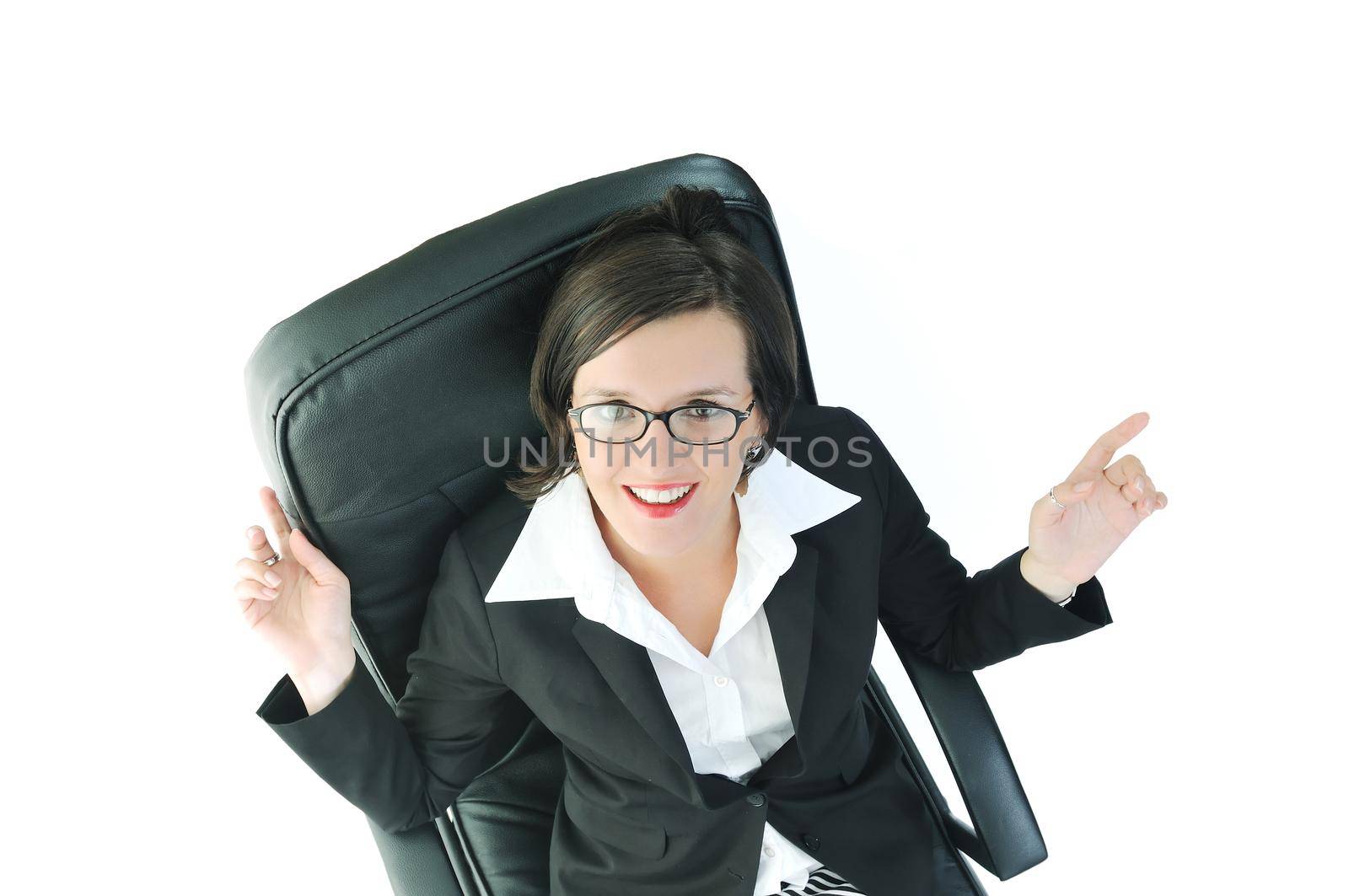 young beautiful business woman isolated on white workling on laptop computer