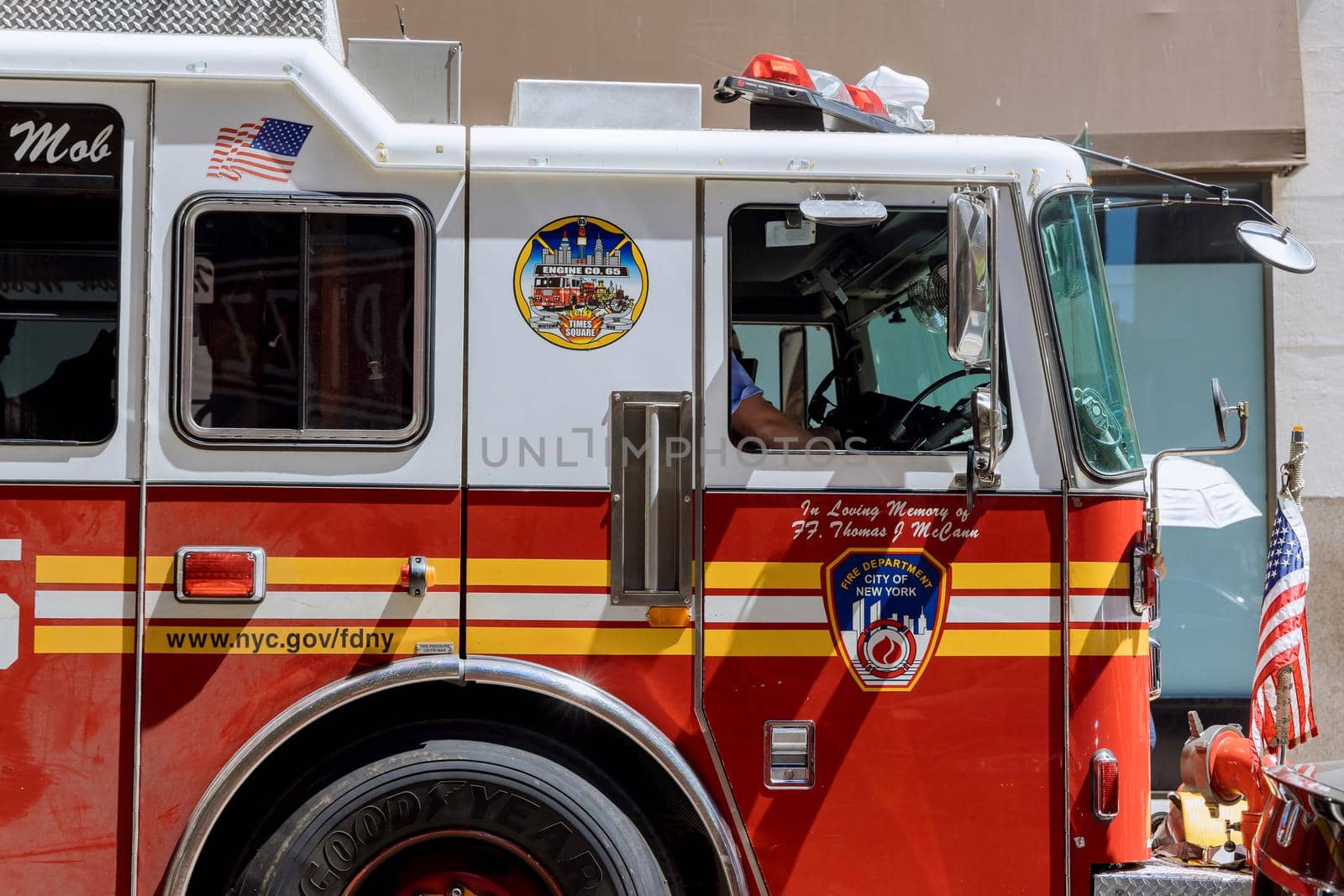18 June 2021 New York, USA: Lower Manhattan, United States, fire truck in town