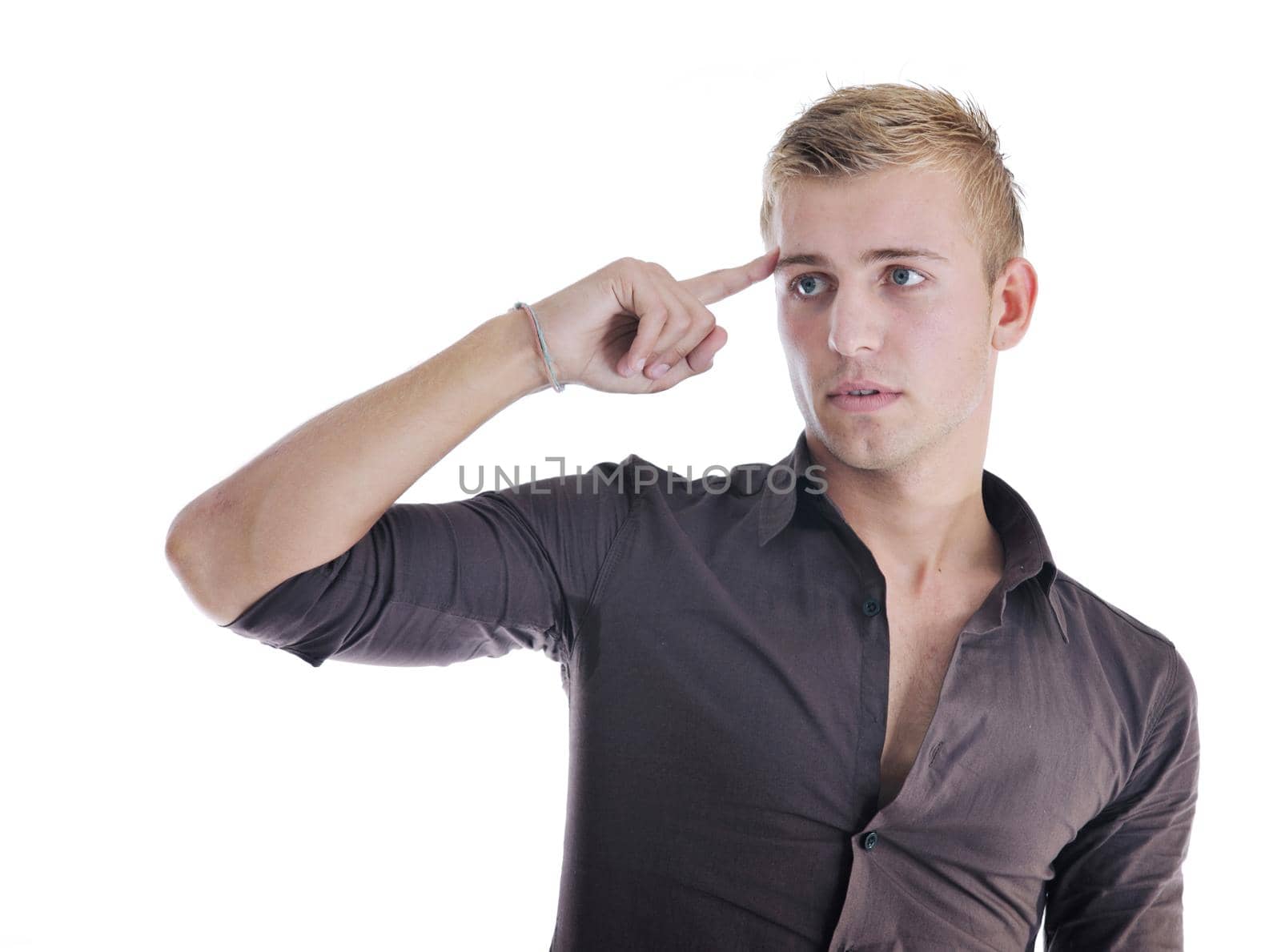 happy young businessman in business suit  portrait isolated on white background