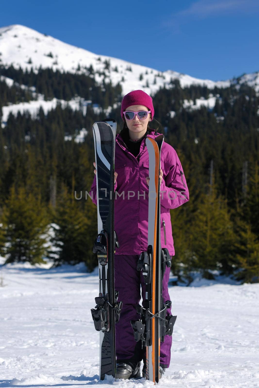 winter woman ski sport fun travel snow