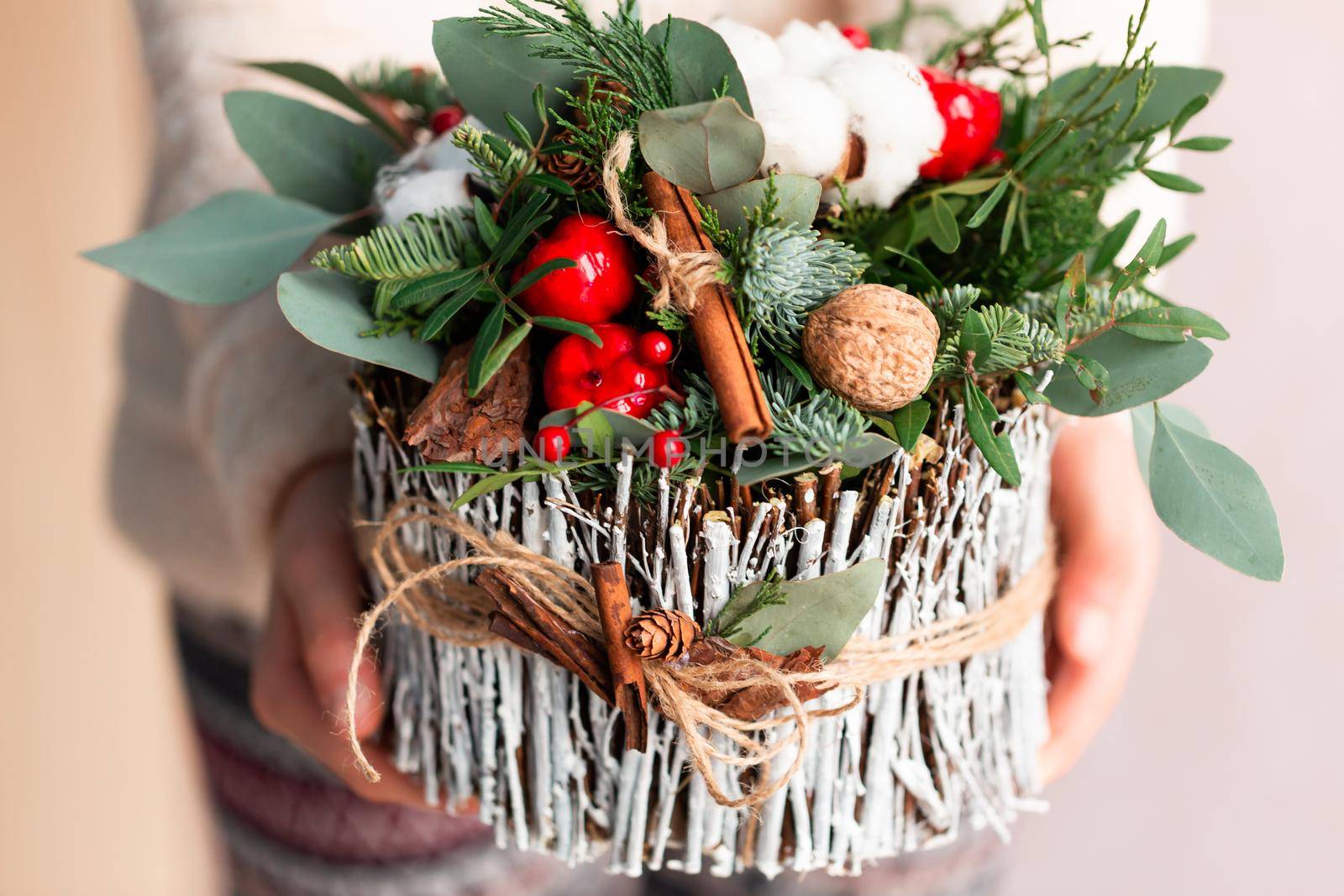 Christmas decoration with carnations, chrysanthemums santini, brunia and fir. by Len44ik