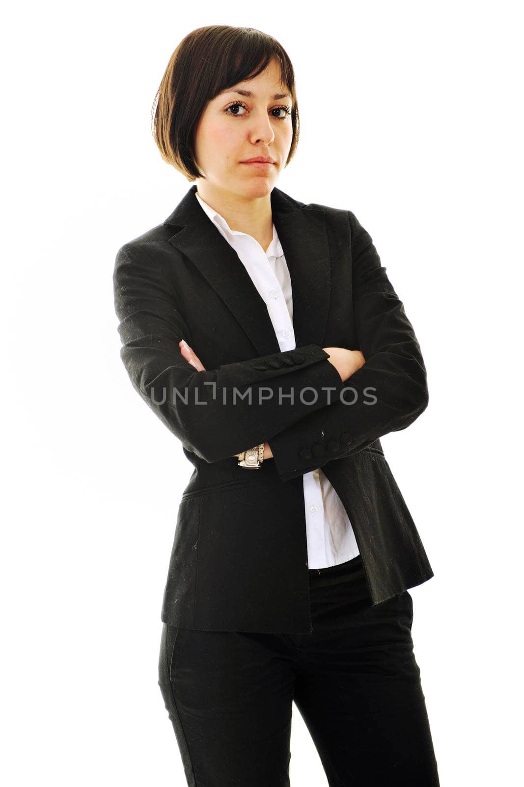 happy young business woman isolated on white