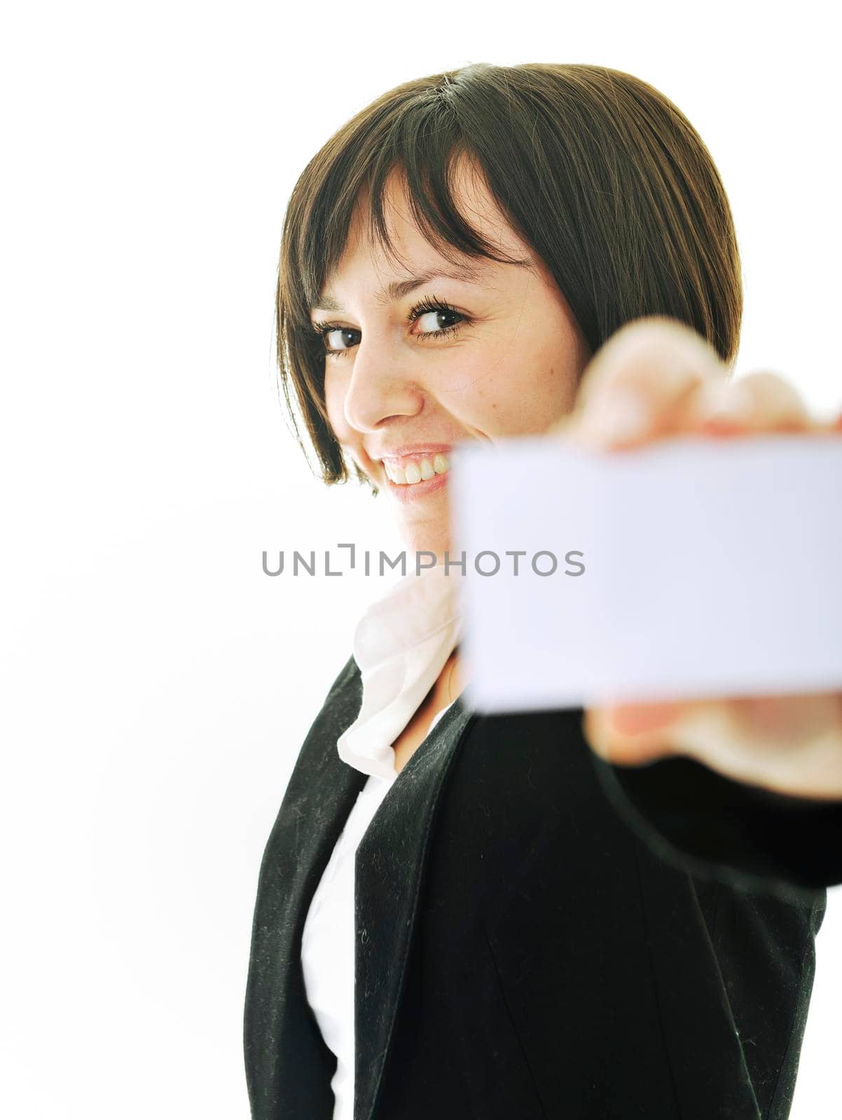 young business  woman displaying empty business card by dotshock
