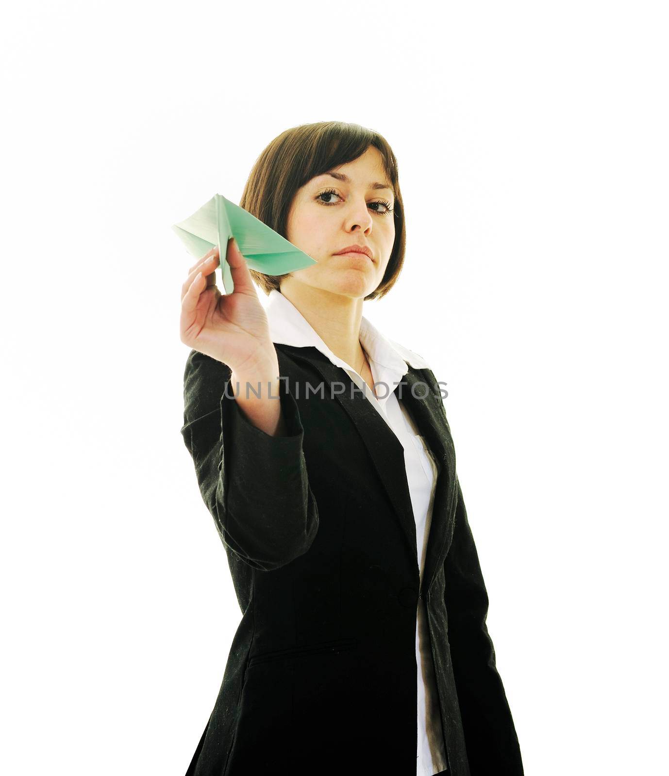 business woman throwing  paper airplane  by dotshock