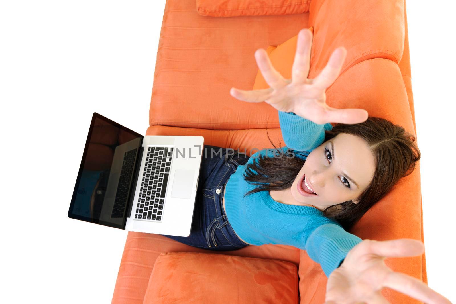 adult, beautiful, beauty, brunette, casual, caucasian, computer, couch, face, female, fun, girl, happy, home, house, indoor, indoors, interior, internet, keyboard, laptop, leisure, life, lifestyle, living, living room, modern, notebook, one, online, people, person, portrait, pretty, relax, room, smile, smiling, sofa, student, technology, typing, using, web, white, window, wireless, woman, work, young