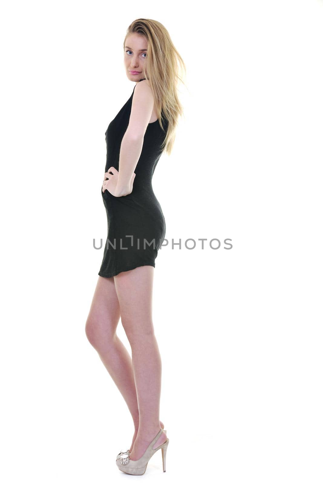 blonde  female  model posing isolated on white background by dotshock