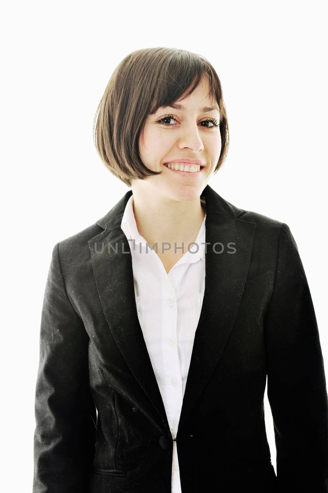 happy young business woman isolated on white