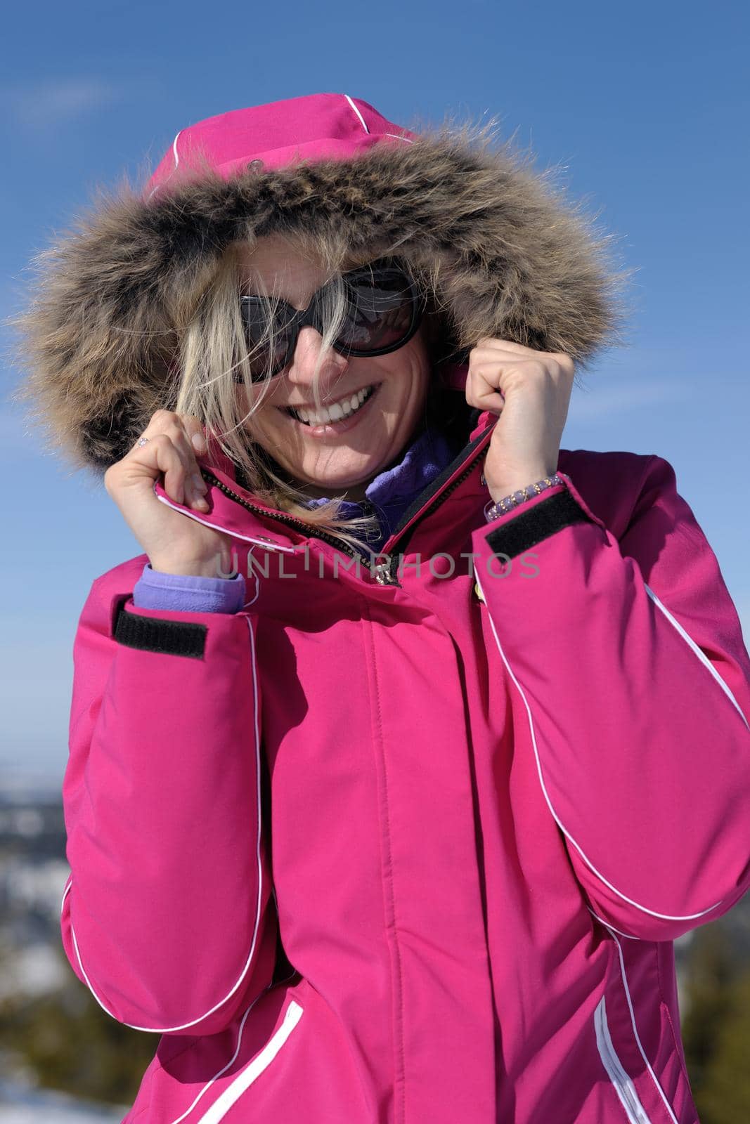 winter woman ski sport fun travel snow