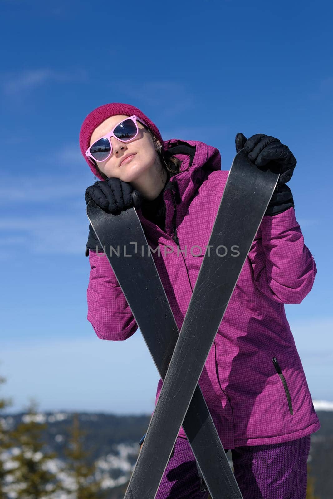 winter woman ski sport fun travel snow