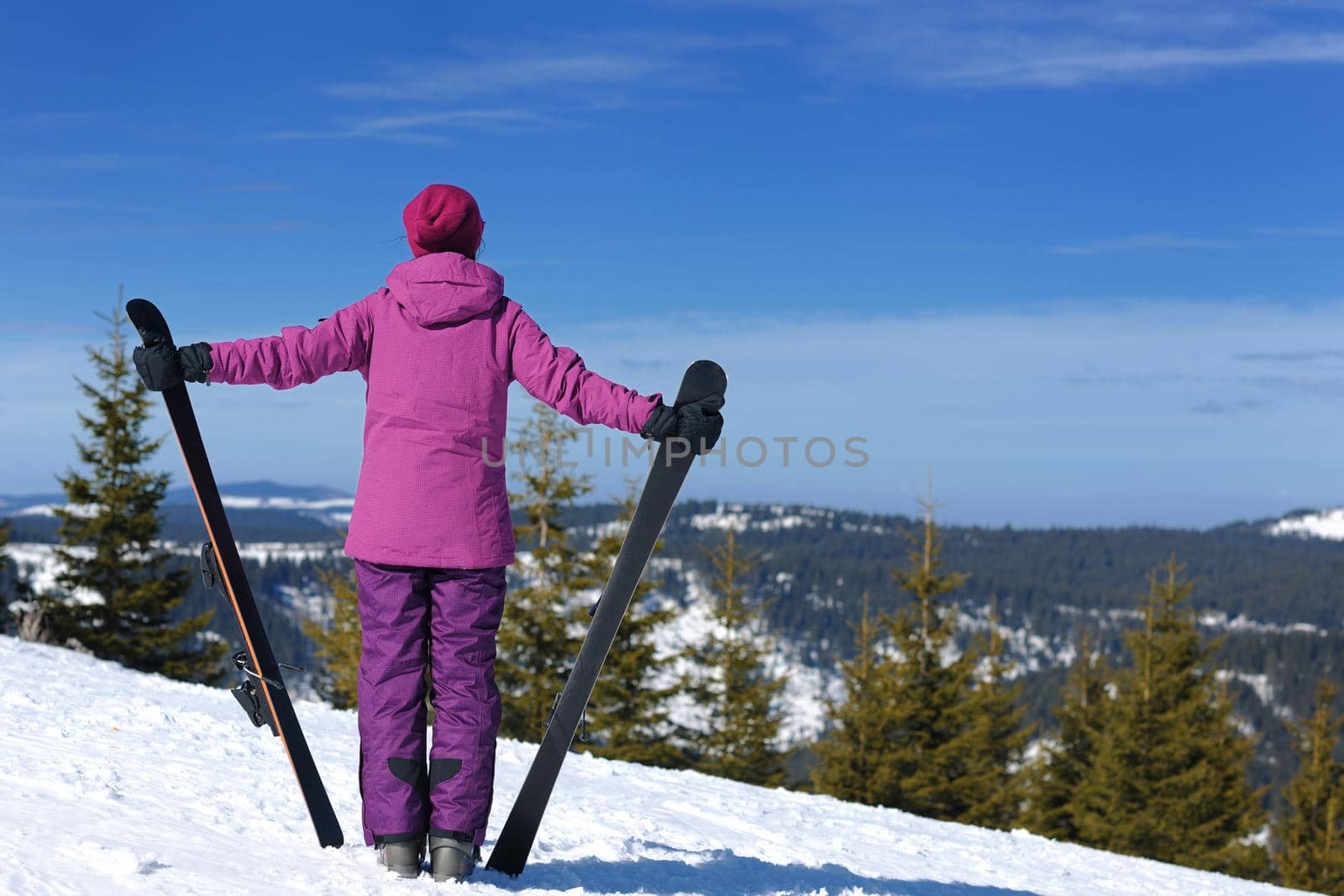 winter woman ski sport fun travel snow