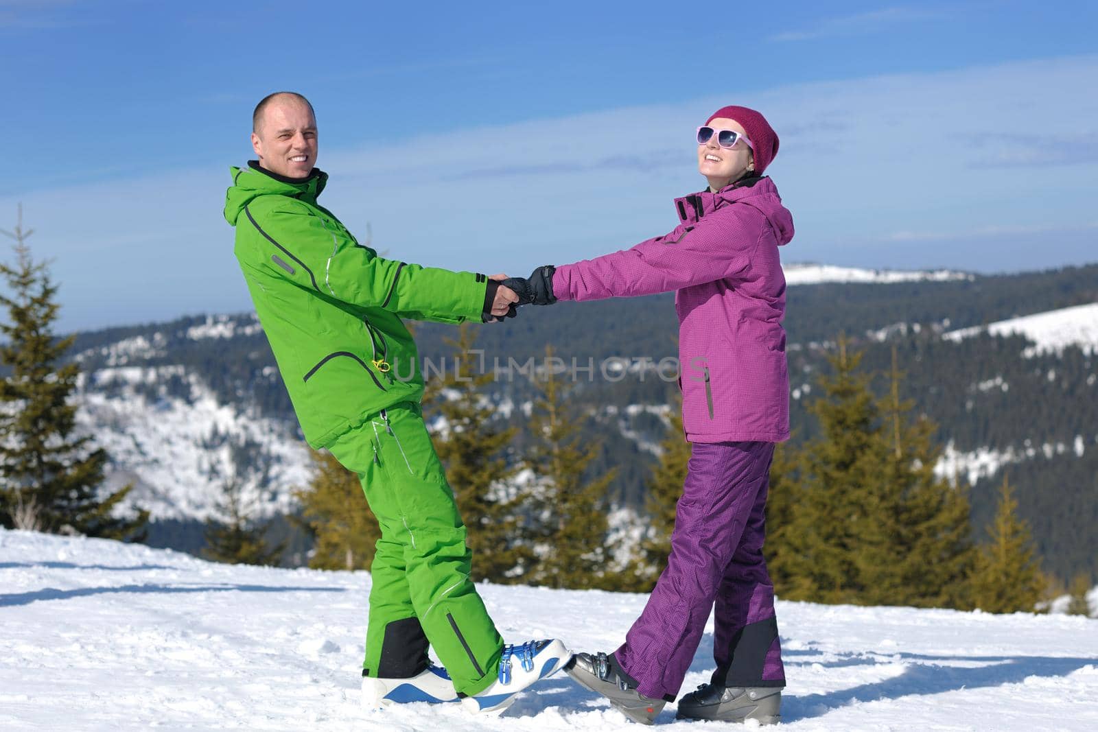 couple winter ski by dotshock