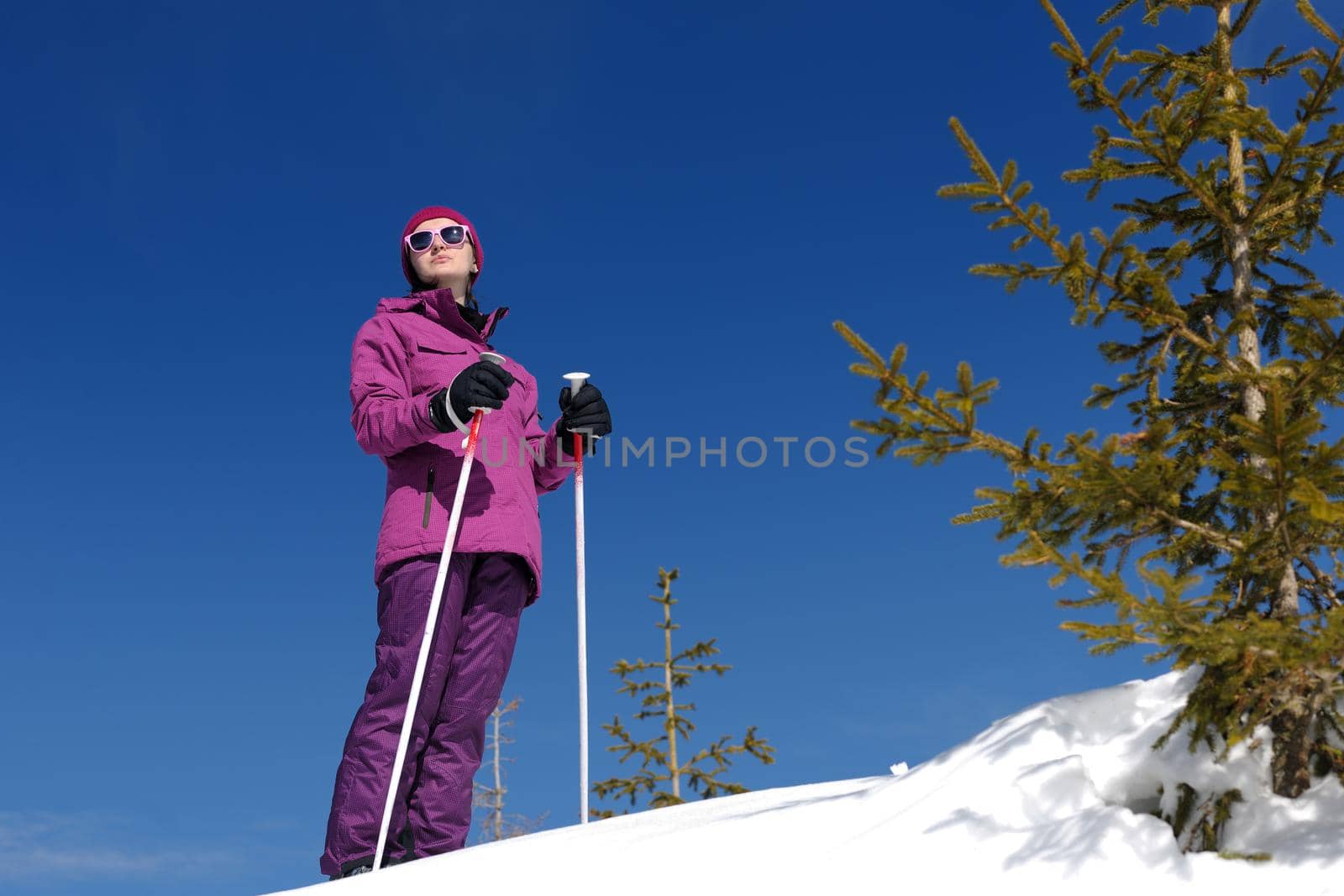 winter woman ski sport fun travel snow