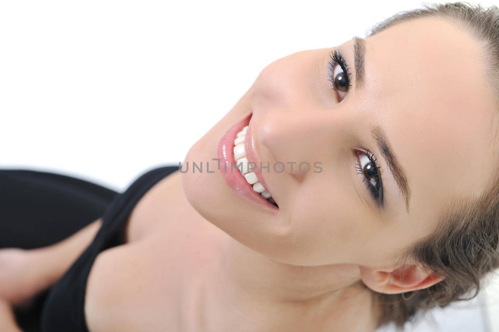 youg happy woman with clean skin isolated