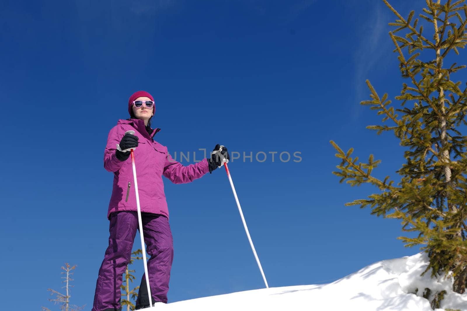 winter woman ski sport fun travel snow