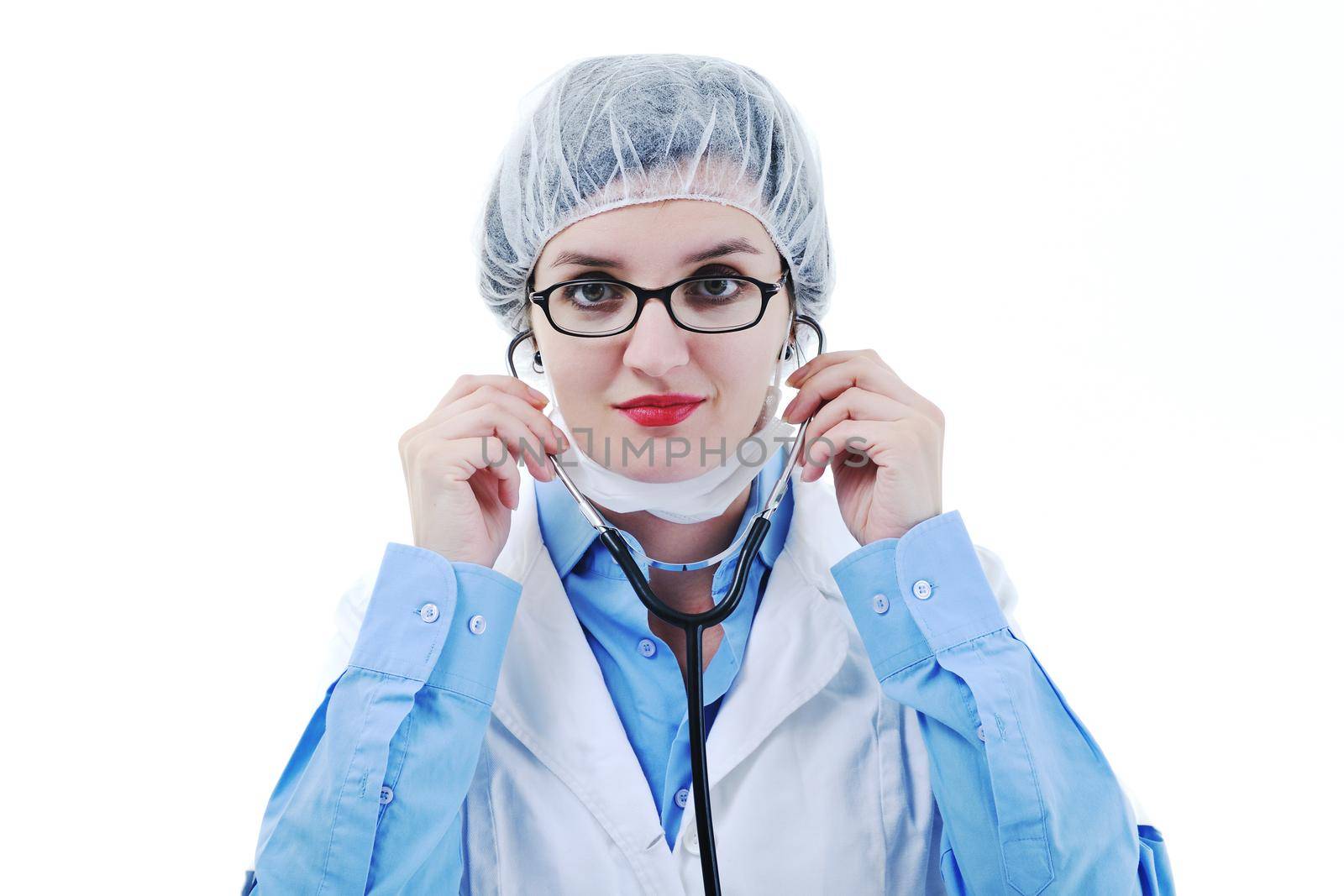 isolated adult woman nurse portrait with stethoscope