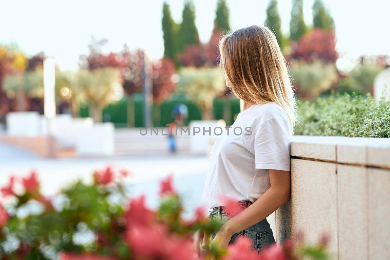 woman outdoors in park city walk leisure. High quality photo