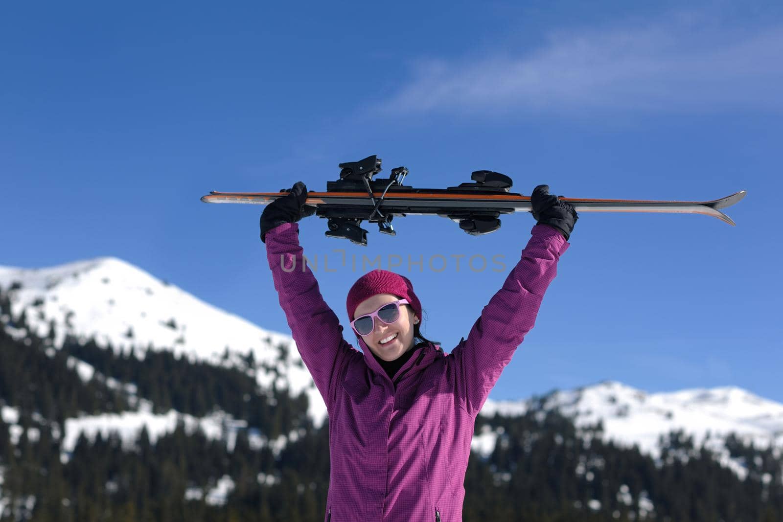 winter woman ski sport fun travel snow