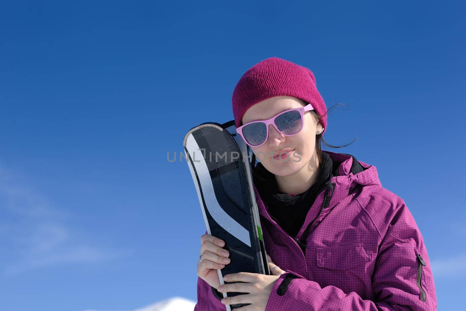 winter woman ski sport fun travel snow