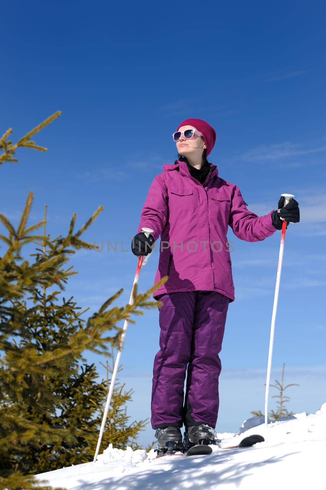 winter woman ski sport fun travel snow