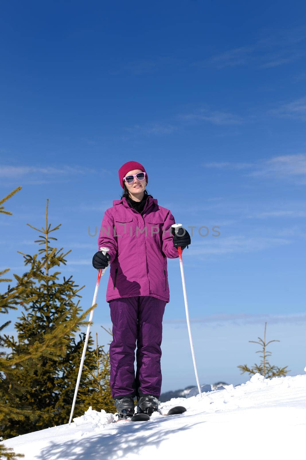winter woman ski sport fun travel snow