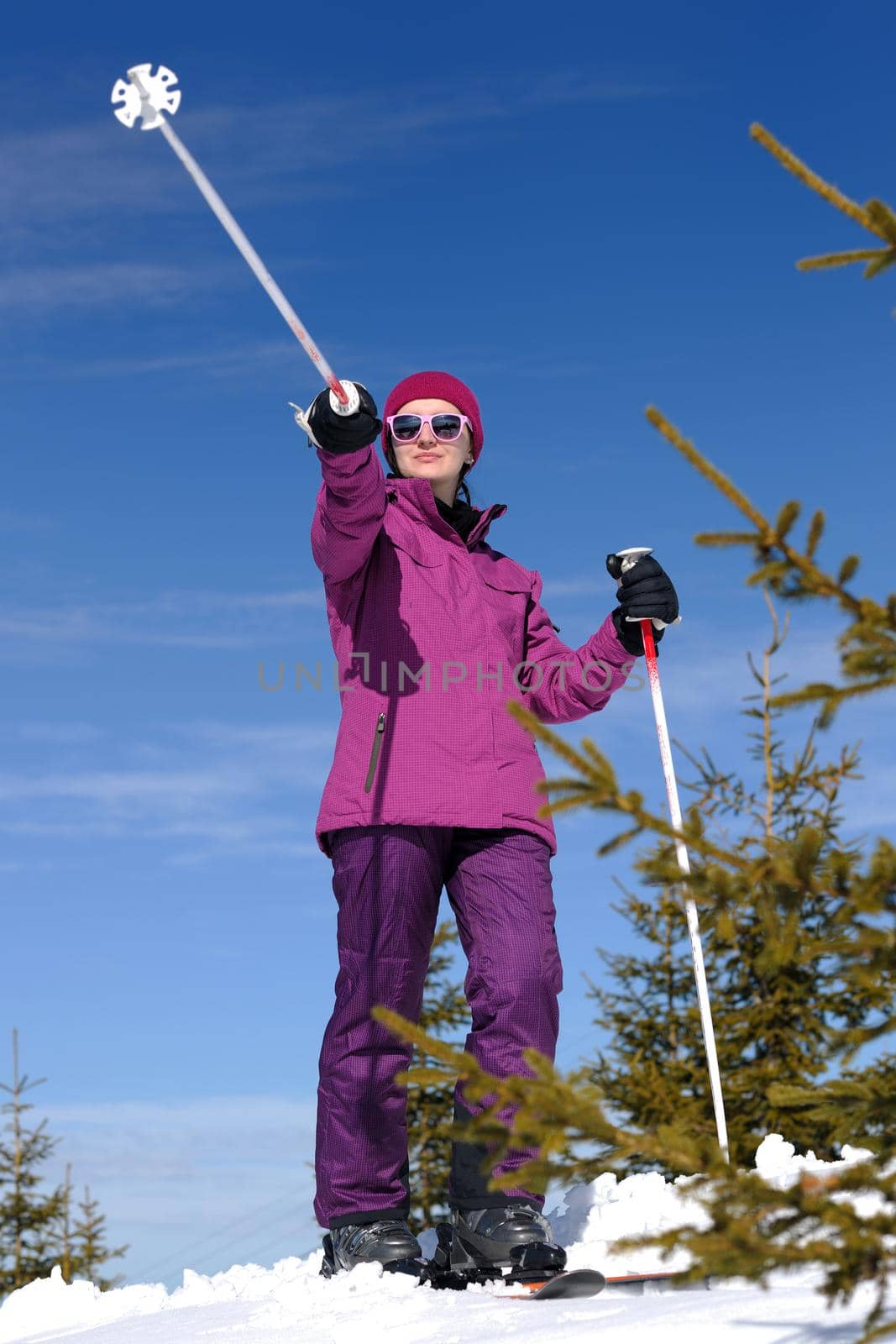 winter woman ski sport fun travel snow