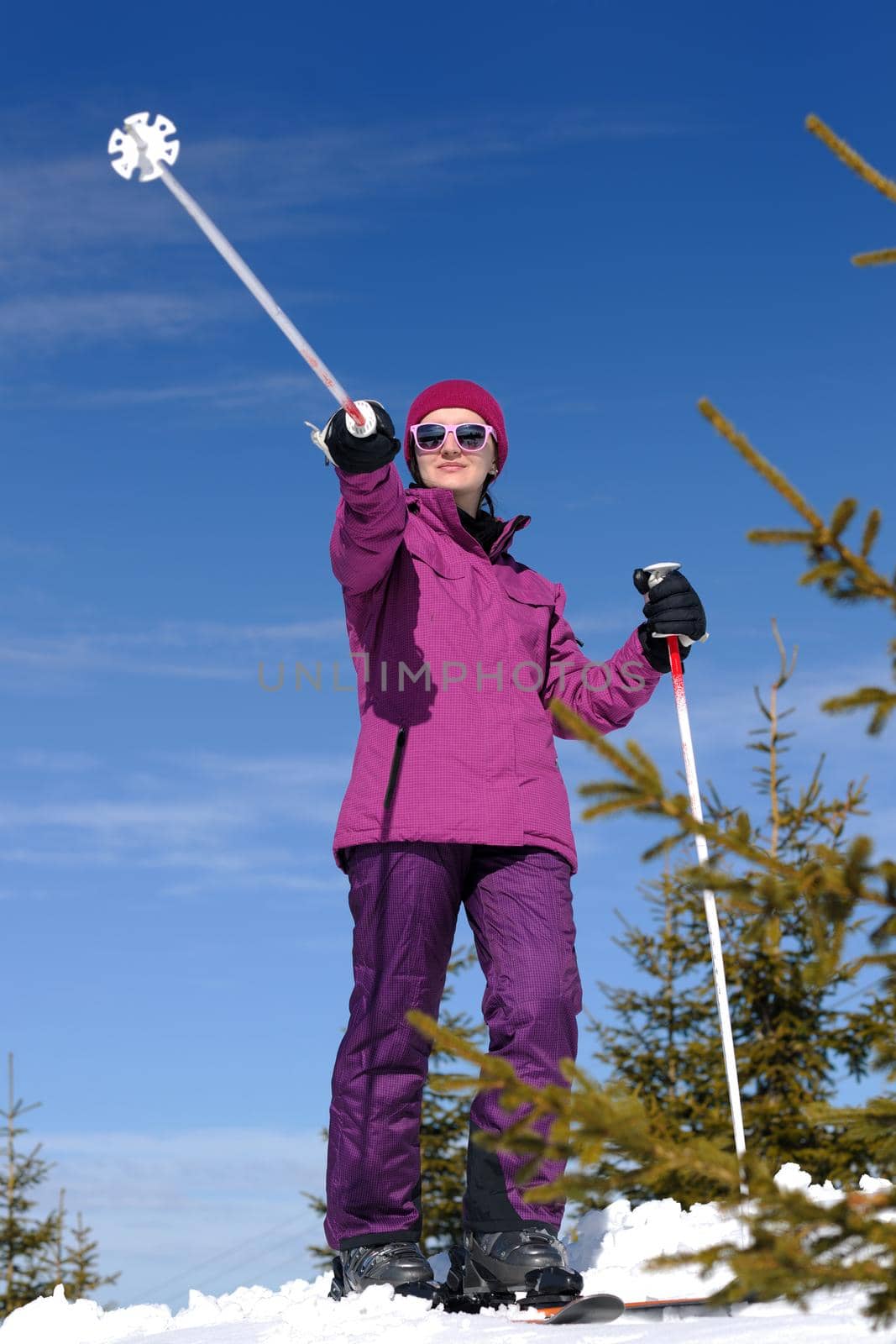 winter woman ski sport fun travel snow