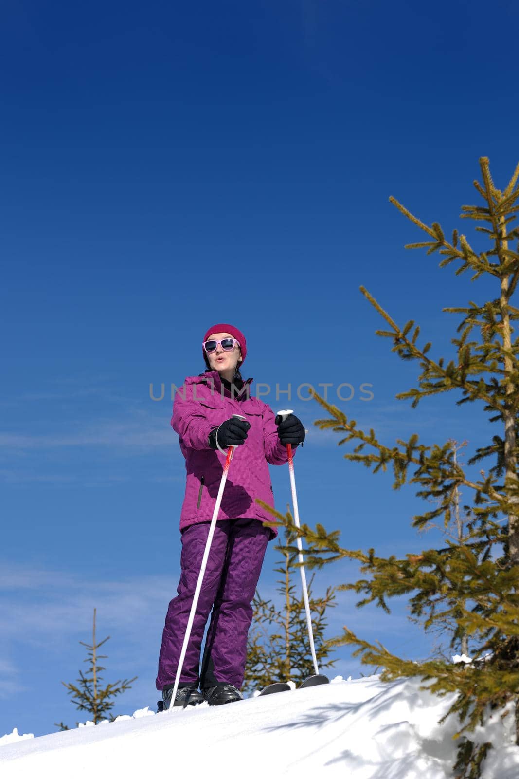 winter woman ski sport fun travel snow