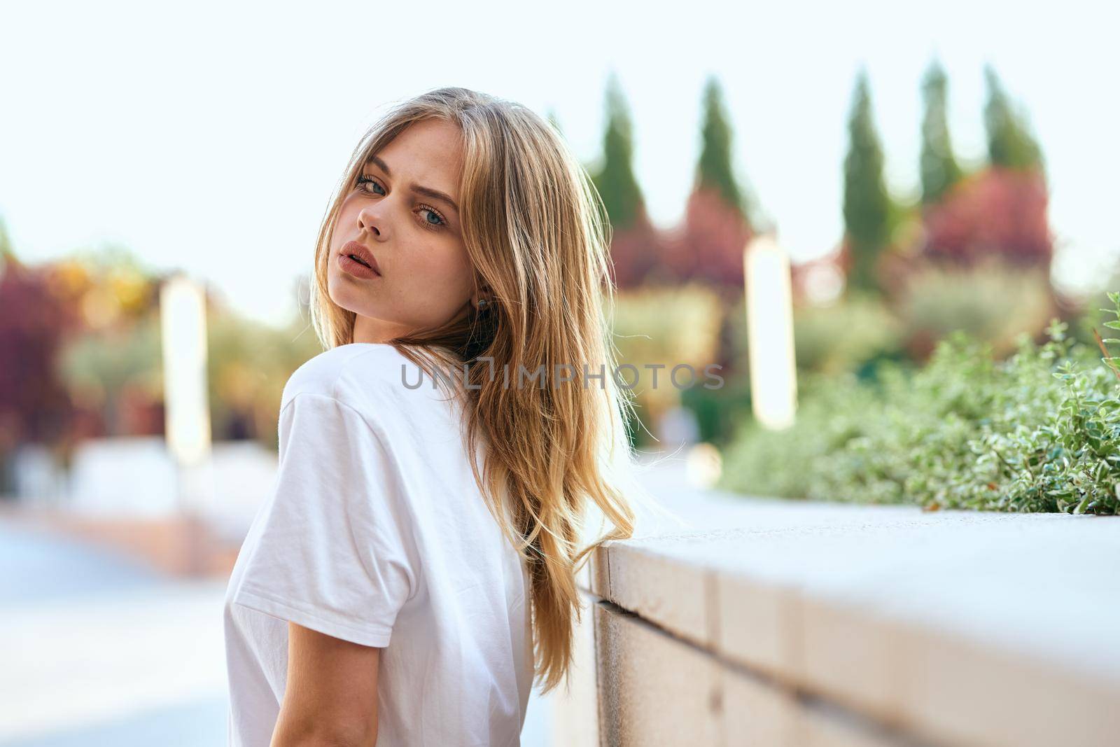 woman in a cafe outdoors fresh air summer by Vichizh