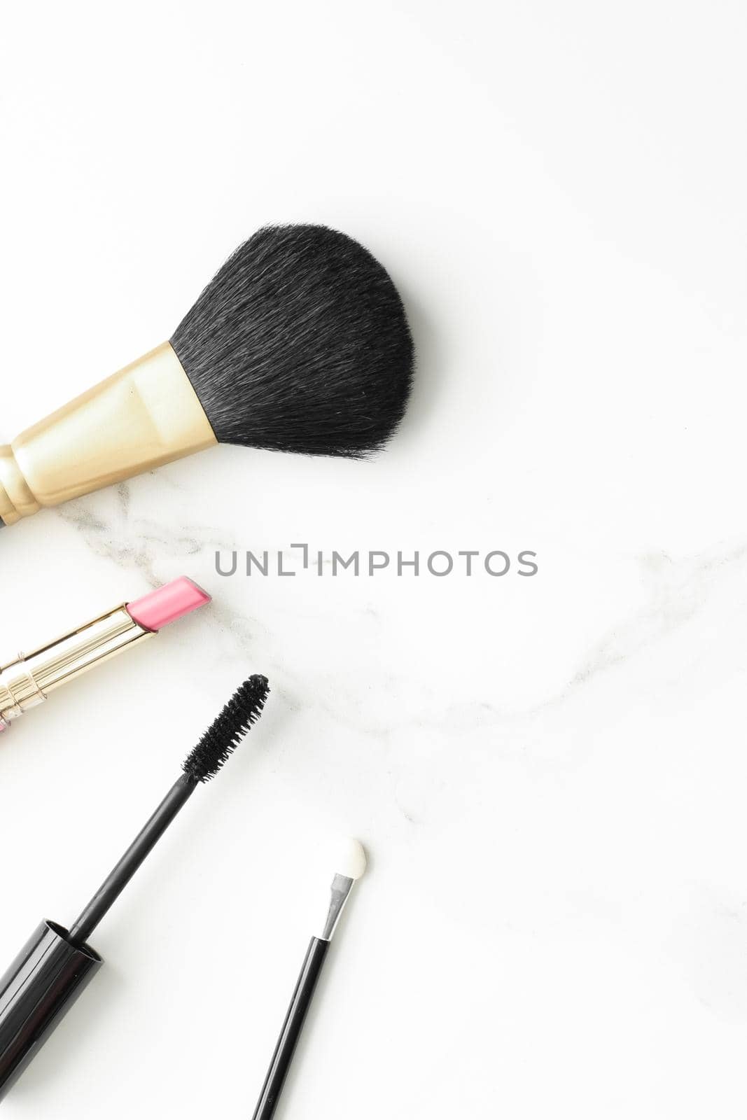 Make-up and cosmetics products on marble, flatlay background by Anneleven