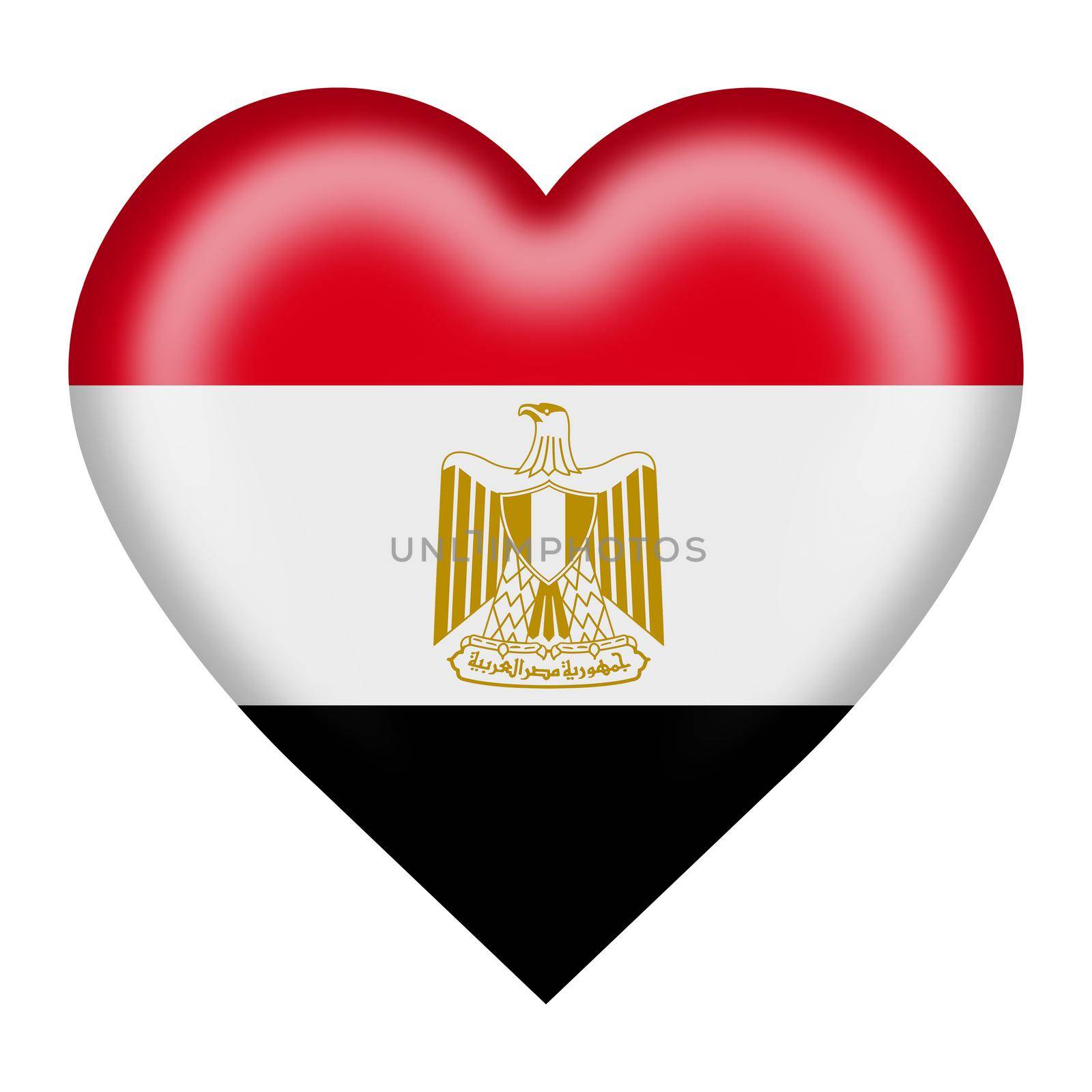 An Egypt flag heart button isolated on white with clipping path 3d illustration
