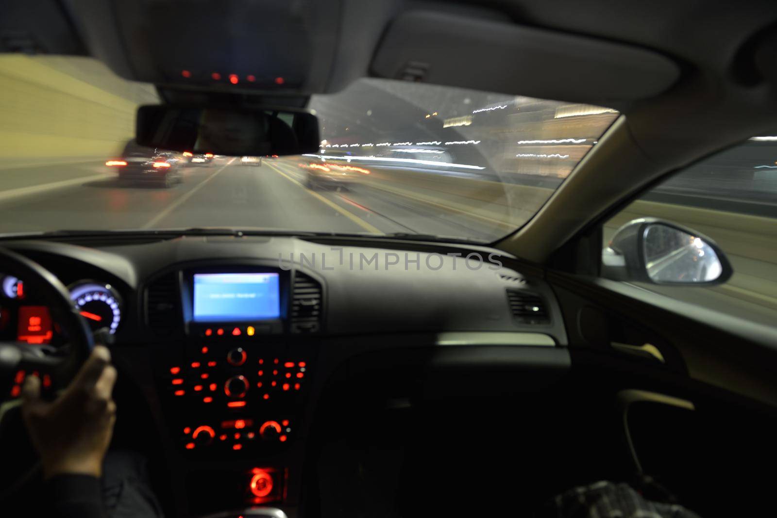 View from inside of high-speed car in the t street, Motion Blur