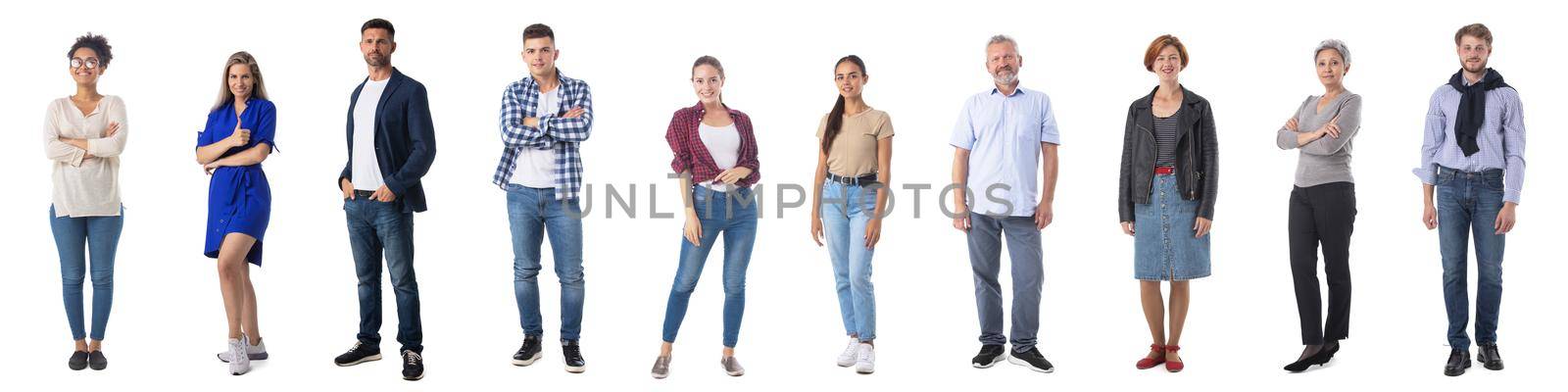 Collection set of full length portrait of people in casual clothes isolated on white background design elements