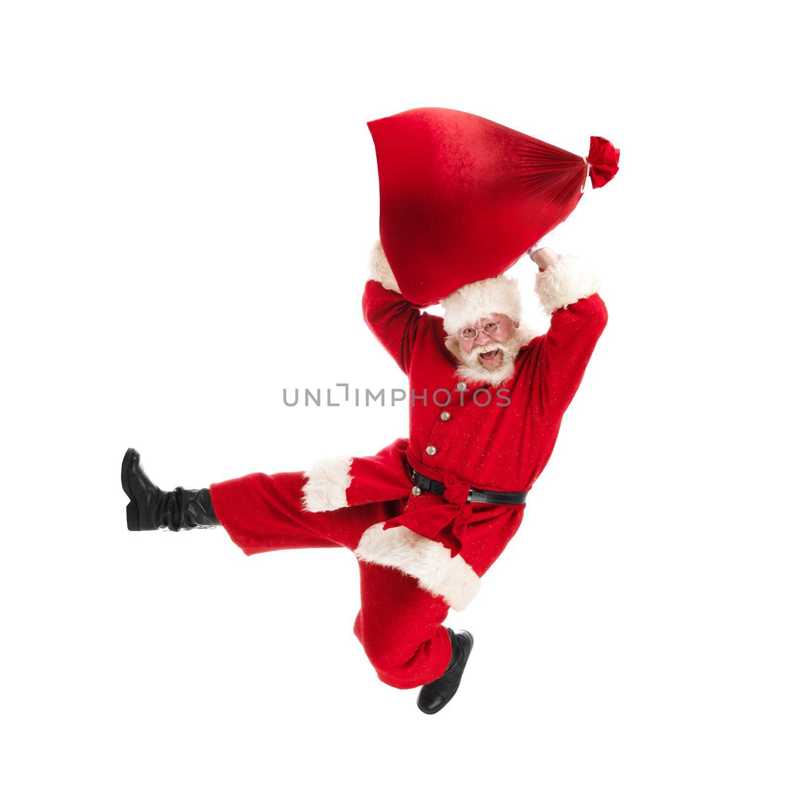 Santa Claus jump with gifts bag by ALotOfPeople