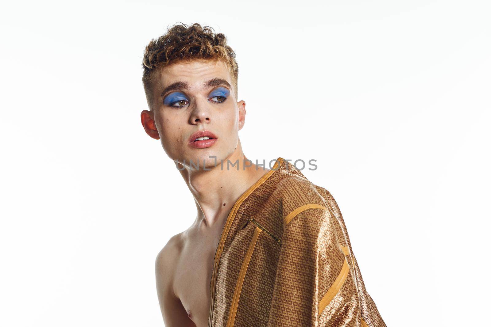 male transgender female makeup fashion posing studio. High quality photo