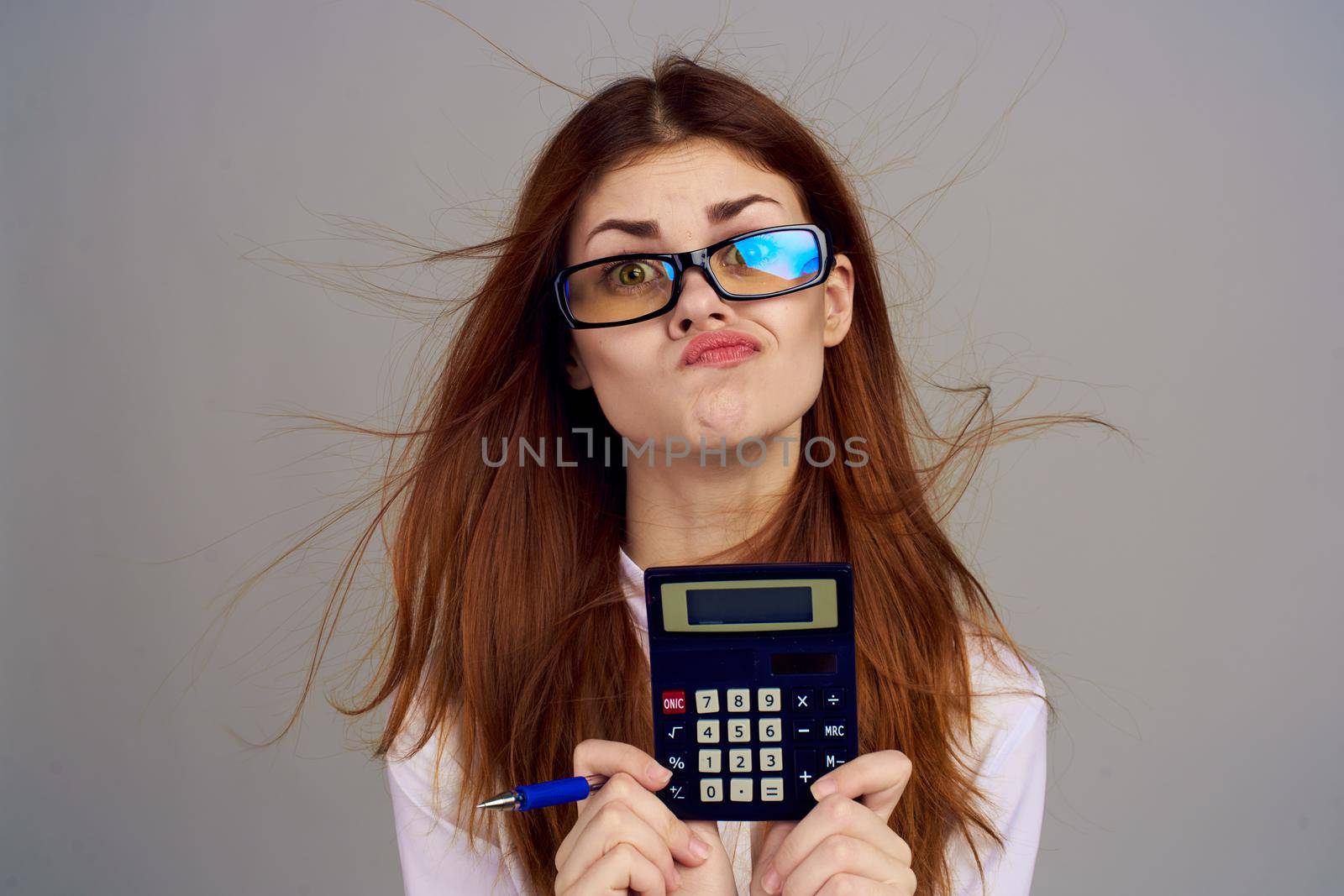Business woman secretary working calculator office professional. High quality photo