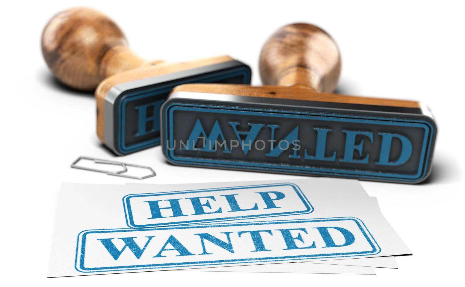 Help wanted written on business card with rubber stamps over white background. by Olivier-Le-Moal