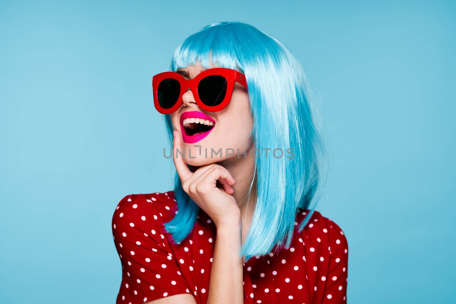 beautiful woman in blue wig sunglasses Glamor close-up by Vichizh