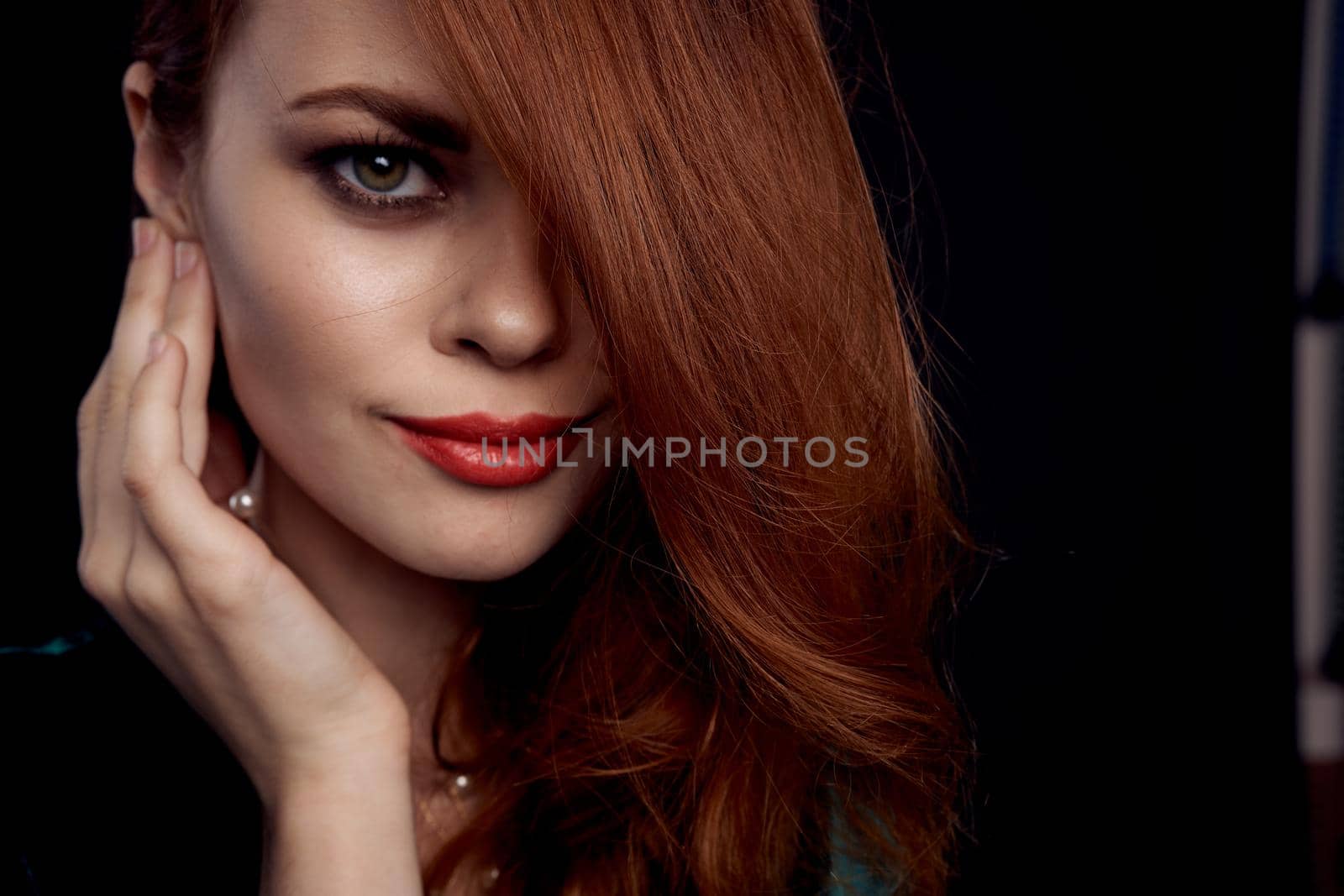 pretty woman attractive look red lips elegant style isolated background. High quality photo