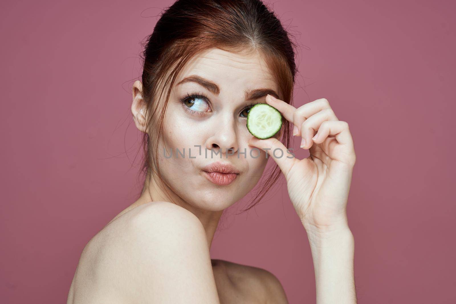cheerful woman cucumbers vitamins clean skin health by Vichizh