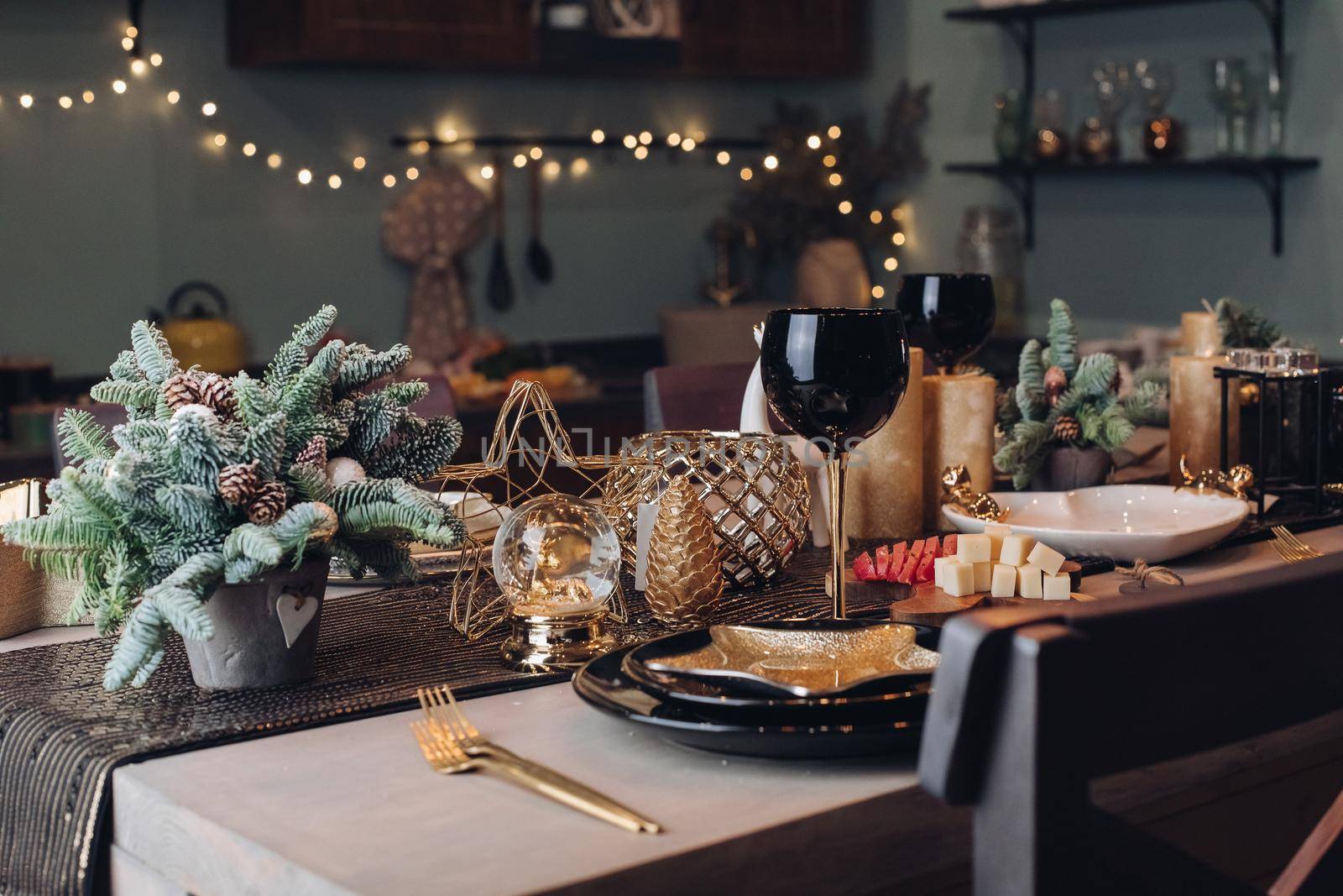 Table served for Christmas dinner. New Year eve concept