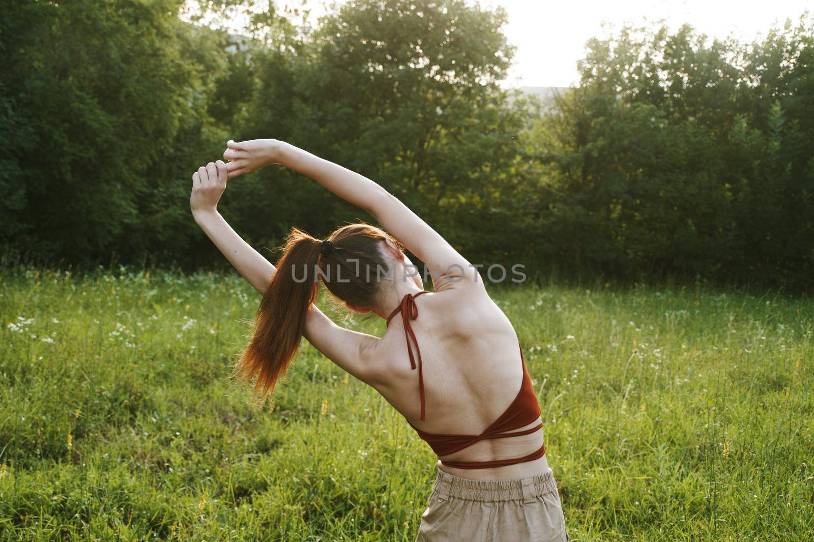 woman outdoors leisure fun summer fresh air. High quality photo