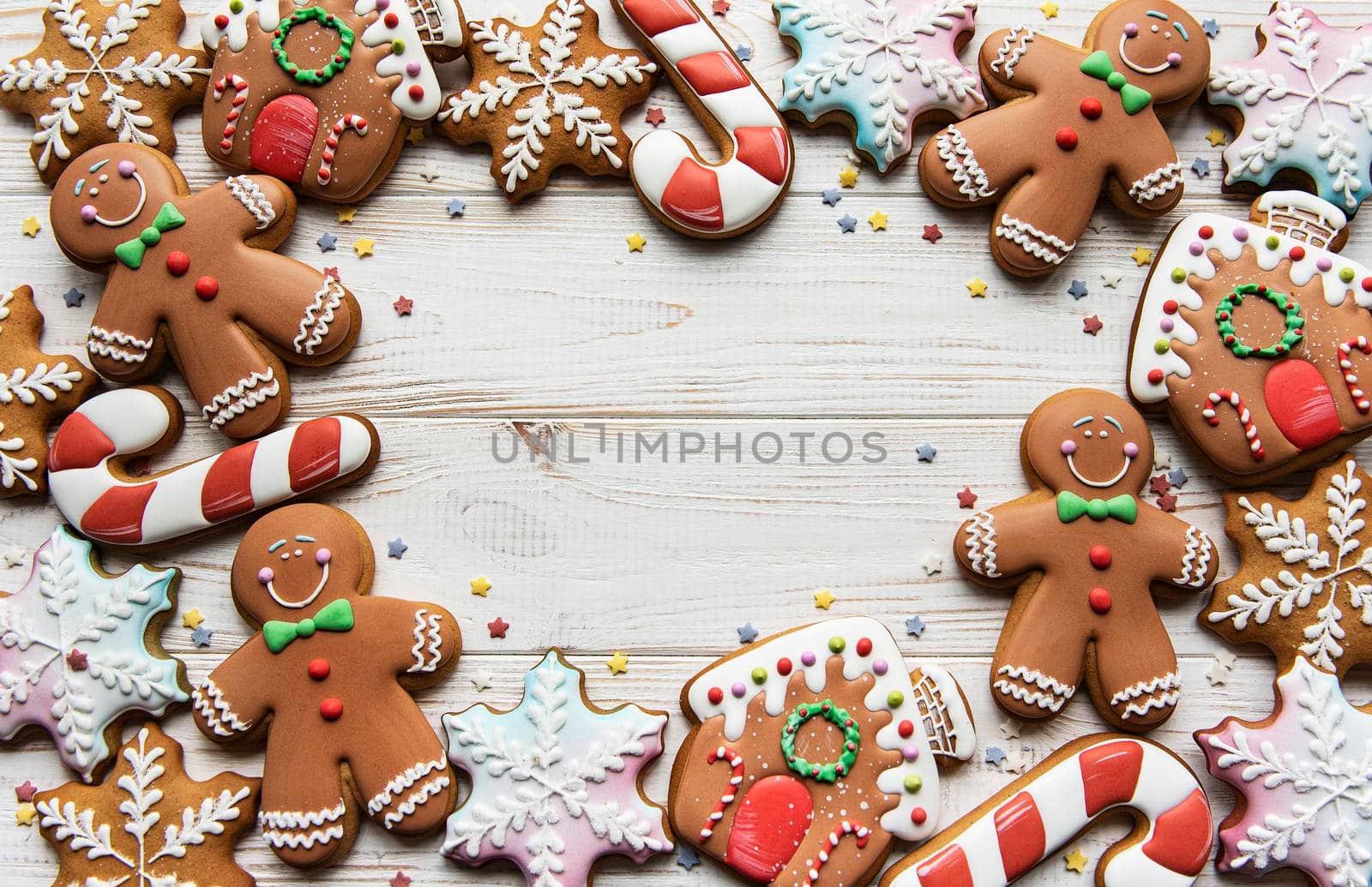 Homemade gingerbread cookies border with copy space by Almaje